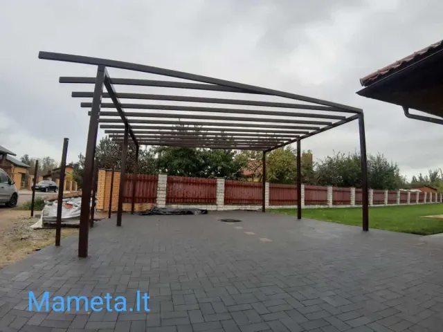 metalinės konstrukcijos stoginės angarai